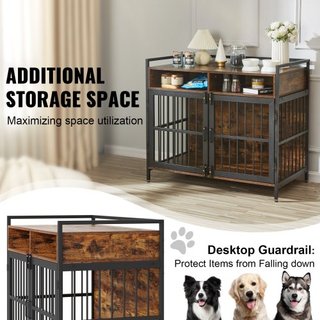Mueble Estilo Perro con Almacenamiento, 104.1 cm Mueble para Perro Grande con Puertas Dobles, Jaula de Madera para Perro Grande/Mediano Interior, Soporta hasta 31.8 kg, Marrón Rústico