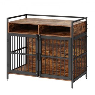 Mueble Estilo Perro con Almacenamiento, 104.1 cm Mueble para Perro Grande con Puertas Dobles, Jaula de Madera para Perro Grande/Mediano Interior, Soporta hasta 31.8 kg, Marrón Rústico