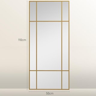 Espejo de Pared Estilo Ventana, Espejo para Sala y Dormitorio con Montaje Vertical y Horizontal, 110X50Cm, Oro