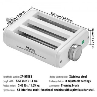 Accesorio de Pasta para Batidora de Pie KitchenAid, Juego de Cortador de Pasta de Acero Inoxidable 3 en 1 que Incluye Rodillo de Pasta, Cortador de Espagueti y Fettuccine, Fabricador de Pasta con ...