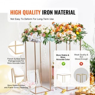 10PCS Soporte de Flores de Boda de 31.5 pulgadas/80cm, Con Laminado de Acrílico, Soportes de Centro Geométricos de Jarrón de Metal, Estante Floral Rectangular Dorado para Recepciones de Eventos, D...