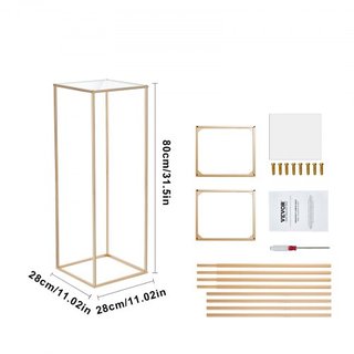 10PCS Soporte de Flores de Boda de 31.5 pulgadas/80cm, Con Laminado de Acrílico, Soportes de Centro Geométricos de Jarrón de Metal, Estante Floral Rectangular Dorado para Recepciones de Eventos, D...