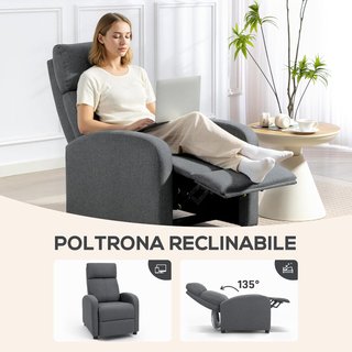 Sillón Relax Acolchado Con Respaldo Reclinado 135° Y Reposapiés Extraíble en Lino, 69X87X100.5 Cm, Gris