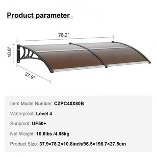 Tenda per Finestre e Porte 80" x 40", Tenda in Policarbonato per Ingresso Esterno con UPF 50+, Tenda a Sovrappo per Porta Anteriore per Protezione Solare, UV, Pioggia, Neve, Foglio Vuoto