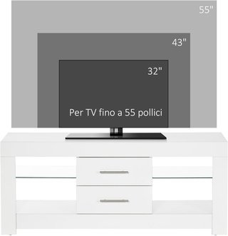 Mueble Porta TV De 55" Con Luces LED De 12 Colores Y Control Remoto, Mueble De Salón De Madera Con Estantes De Vidrio 120X40X50Cm, Blanco