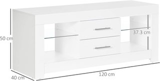 Mueble Porta TV De 55" Con Luces LED De 12 Colores Y Control Remoto, Mueble De Salón De Madera Con Estantes De Vidrio 120X40X50Cm, Blanco