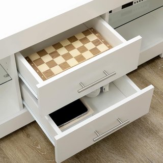 Mueble Porta TV De 55" Con Luces LED De 12 Colores Y Control Remoto, Mueble De Salón De Madera Con Estantes De Vidrio 120X40X50Cm, Blanco