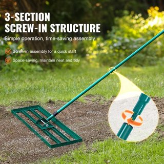 Rastrillo Nivelador de Césped, Herramienta de Nivelación de Césped de 30"x10", Nivelador de Césped de Alta Resistencia con Mango Extendido de Acero de 78", Rastrillo Nivelador para Jardín, Césped ...