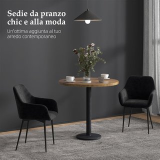 Juego de 2 Sillas de Comedor Tapizadas Estilo Nórdico, Sillas de Cocina de Tela, Sillón Tapizado con Brazos y Patas de Acero para Sala de Estar, 54X57X80 Cm, Negro