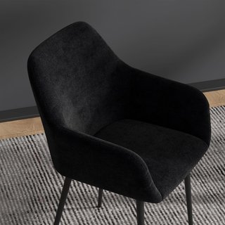 Juego de 2 Sillas de Comedor Tapizadas Estilo Nórdico, Sillas de Cocina de Tela, Sillón Tapizado con Brazos y Patas de Acero para Sala de Estar, 54X57X80 Cm, Negro