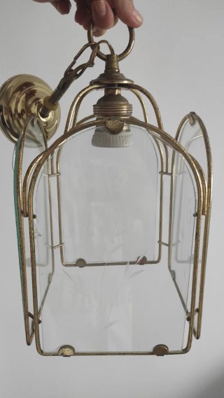 Lámpara colgante cristal y metal dorado