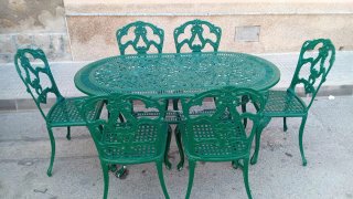 Mesa y 6 Sillas de Jardín Metálicas Verdes