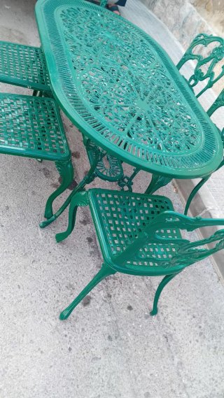 Mesa y 6 Sillas de Jardín Metálicas Verdes