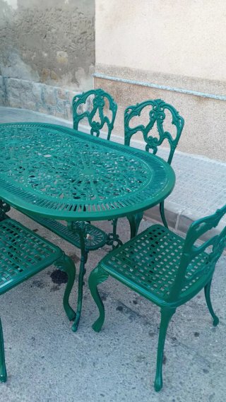Mesa y 6 Sillas de Jardín Metálicas Verdes
