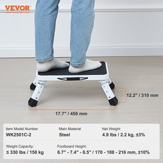 Escalera Plegable de 1 Paso 150KG de Capacidad, Escalera de Acero Plegable con 3 Alturas Ajustables, Escalera Portátil para Niños, Escaleras Antideslizantes Resistentes para Oficina, Autocaravanas...