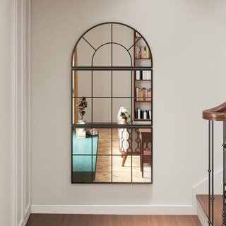 Espejo de Pared Moderno en Forma de Arco, para Dormitorio, Entrada y Sala de Estar, 3 Ganchos, 76 x 43 cm, Negro