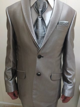 Traje de Novio Gris Plateado Completo