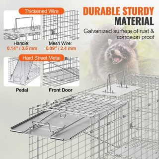 Trampa de Animales Vivos, 79 x 25 x 30.5 cm Trampa Humana para Gatos de Hierro Galvanizado, Trampa Plegable con Mango para Conejos, Gatos Callejeros, Ardillas, Mapaches, Marmotas y Oposums