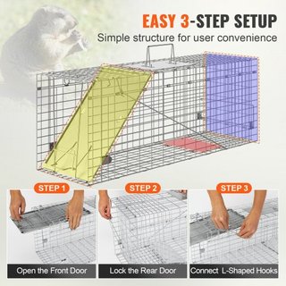 Trampa de Animales Vivos, 79 x 25 x 30.5 cm Trampa Humana para Gatos de Hierro Galvanizado, Trampa Plegable con Mango para Conejos, Gatos Callejeros, Ardillas, Mapaches, Marmotas y Oposums