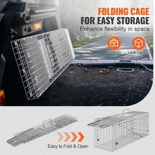 Trampa de Animales Vivos, 79 x 25 x 30.5 cm Trampa Humana para Gatos de Hierro Galvanizado, Trampa Plegable con Mango para Conejos, Gatos Callejeros, Ardillas, Mapaches, Marmotas y Oposums