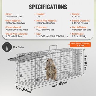 Trampa de Animales Vivos, 79 x 25 x 30.5 cm Trampa Humana para Gatos de Hierro Galvanizado, Trampa Plegable con Mango para Conejos, Gatos Callejeros, Ardillas, Mapaches, Marmotas y Oposums