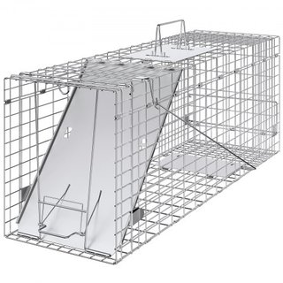 Trampa de Animales Vivos, 79 x 25 x 30.5 cm Trampa Humana para Gatos de Hierro Galvanizado, Trampa Plegable con Mango para Conejos, Gatos Callejeros, Ardillas, Mapaches, Marmotas y Oposums