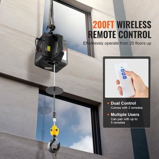 2-en-1 Polipasto Eléctrico Portátil Winch de Potencia 499 kg Control Remoto Inalámbrico