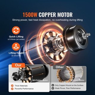 2-en-1 Polipasto Eléctrico Portátil Winch de Potencia 499 kg Control Remoto Inalámbrico