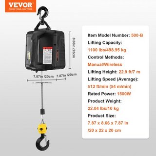 2-en-1 Polipasto Eléctrico Portátil Winch de Potencia 499 kg Control Remoto Inalámbrico