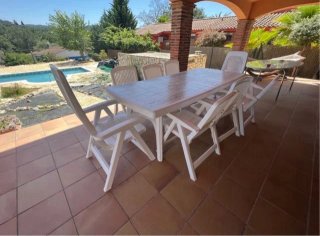 Mesa jardín extensible grande + 8 sillas