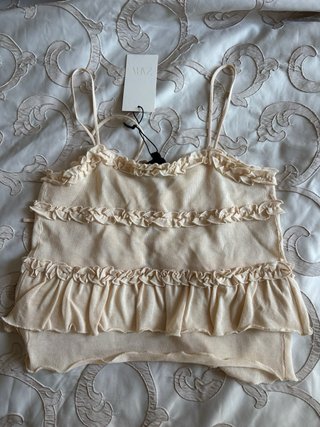 Top Zara Beige Volantes Lazos Talla XS