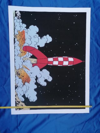 Cartel Tintín Cohete Espacio Negro
