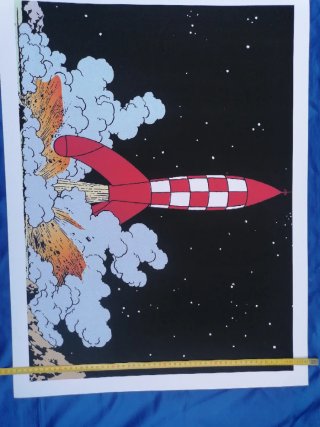 Cartel Tintín Cohete Espacio Negro