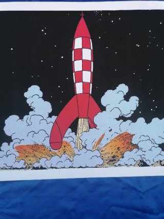 Cartel Tintín Cohete Espacio Negro
