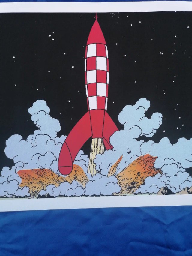 Cartel Tintín Cohete Espacio Negro