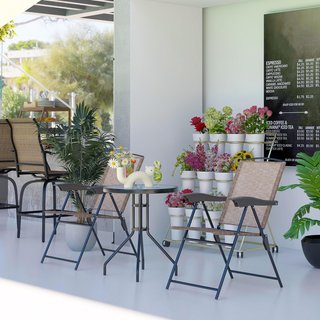 Conjunto de Mesa y 2 Sillas Muebles 3Pz Plegable Regulable Exterior Textilene Marrón