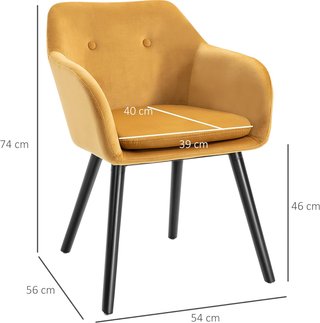 Conjunto De 2 Sillas De Comedor Con Brazos, Sillas De Cocina Tapizadas En Terciopelo Con Patas De Madera, Sillas De Oficina Y Sala De Estar, 54X56X74Cm, Amarillo