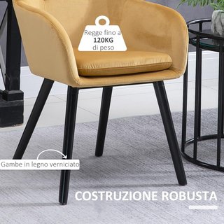 Conjunto De 2 Sillas De Comedor Con Brazos, Sillas De Cocina Tapizadas En Terciopelo Con Patas De Madera, Sillas De Oficina Y Sala De Estar, 54X56X74Cm, Amarillo