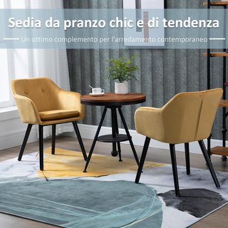 Conjunto De 2 Sillas De Comedor Con Brazos, Sillas De Cocina Tapizadas En Terciopelo Con Patas De Madera, Sillas De Oficina Y Sala De Estar, 54X56X74Cm, Amarillo