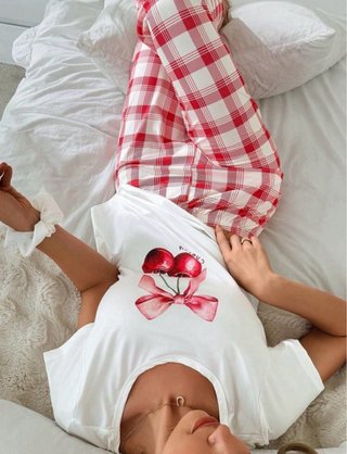 Pijama cuadros rojo y blanco