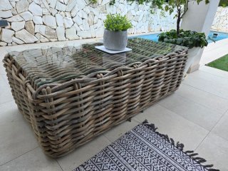 Mesa centro bambú alta gama cristal