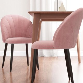 Juego De 2 Sillas De Comedor, Sillas De Cocina Modernas Con Respaldo En Concha Y Patas De Metal, Silla De Terciopelo Con Acolchado Para Cocina, Dormitorio, Oficina Y Sala De Estar, Rosa