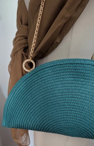 Pochette in paglia colore ottanio