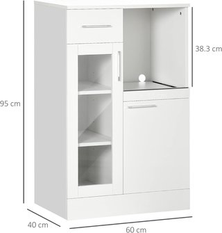 Credenza Moderna Con Armadietti Y Cajón, Mueble De Cocina Ahorra Espacio En Madera Y Vidrio 60X40X95Cm, Blanco