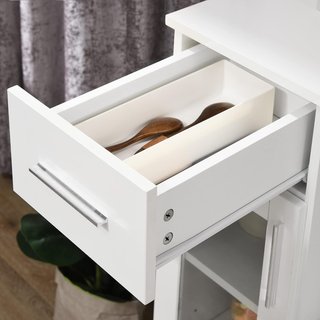 Credenza Moderna Con Armadietti Y Cajón, Mueble De Cocina Ahorra Espacio En Madera Y Vidrio 60X40X95Cm, Blanco