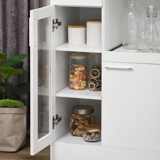 Credenza Moderna Con Armadietti Y Cajón, Mueble De Cocina Ahorra Espacio En Madera Y Vidrio 60X40X95Cm, Blanco