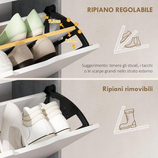 Zapatero Slim Ahorra Espacio Con 4 Puertas Abatibles, Zapatero de Entrada Con Estantes Regulables, Capacidad para 16 Pares Con Manija Empotrada, 62.5X26X156 Cm, Gris Cemento