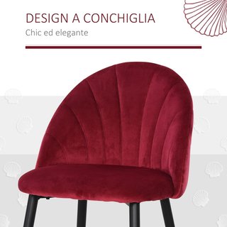 Juego De 2 Sillas De Comedor, Sillas De Cocina Modernas Con Respaldo En Concha Y Patas De Metal, Silla De Terciopelo Con Acolchado Para Cocina, Dormitorio, Oficina Y Sala De Estar, Rojo Oscuro
