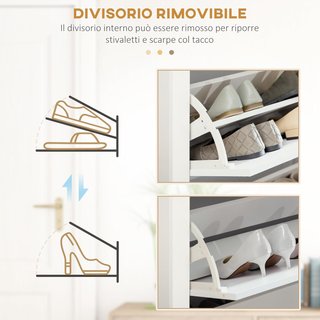 Zapatero Slim Ahorra Espacio Con 3 Puertas Abatibles, Zapatero de Entrada Con Estantes Regulables En 2 Niveles Y Base Elevada, Capacidad Para 18 Pares Con Asa Integrada, 72X26X112 Cm, Blanco