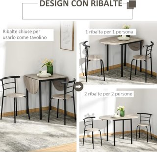 Conjunto de Comedor de 3 Piezas con 2 Sillas y 1 Mesa de Comedor Ovalada en MDF y Acero para Espacios Reducidos, Color Madera